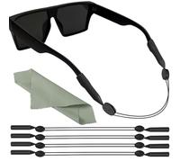 KOZOY Correa ajustable para gafas deportivas, 4 unidades, de silicona, sin cola, con paño de microfibra, correas ajustables, para gafas deportivas, para hombre y mujer, cadena para gafas de sol,