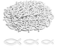 KOZOY Peces de madera decorativos para comunión, 108 unidades, decoración de mesa, bautizo, decoración de comunión, 3 tamaños, peces de madera, decoración de mesa para niños, niñas, bautizos