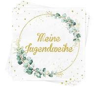 KOZOY Servilletas decorativas para juventud, 20 unidades, con texto en alemán "Jugendweihe Tischdeko, Jugendweihe Papierservietten, Jugendweihe Servietten eucalipto verde para decoración festiva