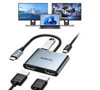 KOZYC Adaptador USB C a HDMI Dual 4 en 1 - Hub Con 2 HDMI 4K, USB 3.0, 100W PD - Compatible Con MacBook Pro Air (Soporte MST Solo Para Windows)