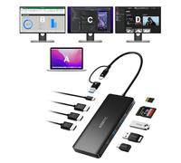 KOZYC USB C Docking Station 3 Monitors Compatible con MacBook/Windows, Triple Display Docking Station con 3xHDMI(4k60Hz/30Hz+1080p), 3xUSB 3.0, SD/TF, 100W PD con HDMI Splitter Extend Display