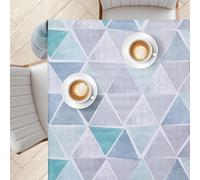 KP HOME Mantel Antimanchas de PVC Gris Azul Brillante 140x140 cm - Cuadrado, Impermeable, Vinilo para Hule Mesa Interior y Exterior, Fácil de Limpiar y Duradero, Estampado Encanto de Triángulos