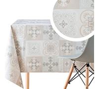 KP HOME Mantel Hule Mesa Rectangular 200x140, Fácil de Limpiar, Marroquí Mantel PVC, Exterior e Interior, Vinilo Impermeable Antimanchas, Patrón de Azulejos Estilo Mediterráneo, Beige y Gris