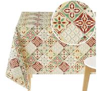 KP HOME Mantel Hule Mesa Rectangular 200x140 Patrón de Azulejos de Lisboa Mantel PVC Beige Rojo Estampado de Mediterráneo Impermeable Hules para Mesas Rectangular Plastificado Cocina Lavable 140 x200