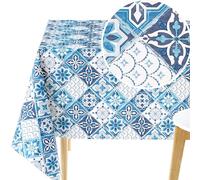 KP Home Mantel Hule Mesa Rectangular 250x140, Fácil de Limpiar, Mantel PVC, Exterior e Interior, Vinilo Impermeable Antimanchas, para 8 Asientos, Patrón de Azulejos Portugueses, Color Azul Marino