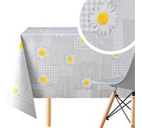 KP HOME Mantel Hule Mesa Rectangular 250x140, Fácil de Limpiar, Mantel PVC, Exterior e Interior, Vinilo Impermeable Antimanchas, Evita Ryaduras, para 8 Asientos, Patrón de Margaritas, Color Gris