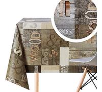 KP HOME Mantel Hule Mesa Rectangular 300x140, Fácil de Limpiar, Mantel PVC, Exterior e Interior, Vinilo Impermeable Antimanchas, 10 Asientos, Patrón de Madera Estilo Industrial, Color Gris y Marrón