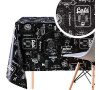 KP HOME Mantel Hule Rectangular Estilo Pizarra Negra de PVC, 200 x 140 cm - Impermeable y Fácil de Limpiar, Mantel de Plástico Lavable con Diseño de Cafetería Coffee, Vintage con Efecto de Tiza Blanca