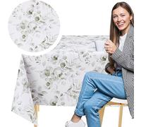 KP Home Mantel Mesa Rectangular de PVC Blanco con Estampado Boho de Hojas 200x140 cm - Impermeable, Hule Mesa Vinilo para Interior y Exterior, Fácil de Limpiar y Reutilizable con Eucaliptos Verdes