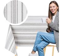 KP HOME Mantel Mesa Rectangular de PVC Blanco y Gris 200x140 cm - Lavable, Impermeable, Hule Mesa Vinilo Resistente Estilo Lino para Interior y Exterior, Fácil de Limpiar con Estampado de Rayas