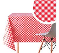KP HOME Mantel PVC Patrón de Guingán a Cuadros Rojos y Blancos - Clásico Mantel Hule 140x140 Fácil de Limpiar Hule Mesa Cuadrado - Impermeable Plástico de Vinilo Vichy Hules para Mesas Cuadrado