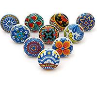 KPAVIR Handmade Set of 10 Ceramic Drawer Knobs for Home, Kitchen, Bathroom or Office | Comes with Bolts, Washer and Closing Dome Nuts (Multicolor)
