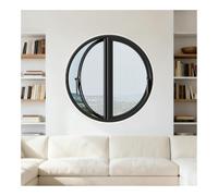 KPHYMOD Ventana Ventana Abatible Redonda, Ventanas De Vidrio Transparente De Doble Apertura con Mango para Baño, Sala De Estar, Cocina, Decoración del Hogar(Black,58 cm/22.8 in)
