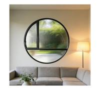 KPHYMOD Ventana Ventana De Privacidad Redonda con Manija, Marco De Aleación De Aluminio Y Vidrio Templado, Ventanas De Montaje Empotrado para Sala De Estar, Hogar Y Oficina(Black,51 cm/20.1 in)