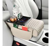 KPIRXO Reposabrazos Coche para Ford Everest 2015-2021 2022 2023+, Base Antideslizante Cojin Reposabrazos para Coche, con Almohadilla Carga Inalámbrica,Beige