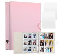 Kpop - Carpeta para tarjetas fotográficas tamaño A4, 25 páginas con 225 bolsillos para tarjetas de 2 x 3 pulgadas, álbum de fotos con temática de corazón rosa, fácil almacenamiento de películas estilo