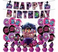 Kpop Demon 32 piezas linda decoración de cumpleaños infantil, decoración de fiesta suministros, globos de dibujos animados, decoraciones para magdalenas, banderas felices, decoración de cumpleaños