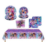 Kpop Demon 51 piezas decoración de cumpleaños, Hun-trix vajilla de cumpleaños, reutilizable, vajilla de fiesta, plato, taza, toallas de papel, mantel, decoración de fiesta