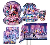 Kpop Demon 51 piezas decoración de cumpleaños, Hun-trix vajilla de cumpleaños, surtidos, vajilla de fiesta, plato, taza, toallas de papel, mantel, decoración de fiesta, reutilizable