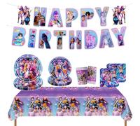 Kpop Demon 52 piezas decoración de cumpleaños, Hun-trix vajilla de cumpleaños, reutilizable, vajilla de fiesta, pancartas felices, plato, taza, toallas de papel, mantel, decoración de fiesta