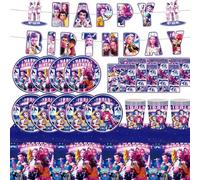 Kpop Demon 52 piezas decoración de cumpleaños, vajilla de cumpleaños, surtidos, vajilla de fiesta, pancartas felices, plato, taza, servilletas de papel, mantel, decoración de fiesta, reutilizable