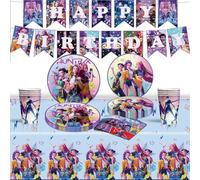 Kpop Demon 52 piezas decoración de cumpleaños, vajillas de cumpleaños, surtidos, Hun-trix Vajilla de fiesta, Banners Joyeux, Plato, Taza, Servilletas de papel, Mantel, Deco Fete, Reutilizable