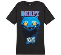 KPop Demon Hunters Oficial Derpy Tiger Camiseta Niña Manga Corta, Camisetas Algodon, 4-14 Años (5-6 Años, Negro/Azul Derpy)