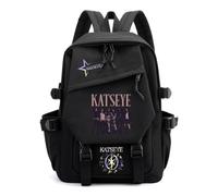 KPOP KATS-EYE Bolso escolar para escuela primaria y secundaria Negro J | Bolsillos múltiples, mochila ligera, cremallera doble lisa, regalo de ventilador Kpop, KATSEYE Merch
