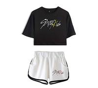 KPOP Stray Kids Conjuntos Deportivos para Mujer Album MIROH Chándales Deportiva Camiseta y Pantalones Cortos Cuello Redondo Crop Top Deportiva Corto T-Shirt Verano para Yoga Fitness
