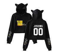 KPOP Stray Kids Sudaderas con Capucha de Manga Larga de otoño Invierno Cat Ear Yellow Wood Impresión Hoodies Crop Top Hip Hop Suelto Pullover Bang Chan Changbin Hyunjin Han Felix Seungmin