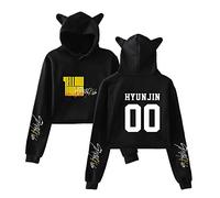 KPOP Stray Kids Sudaderas con Capucha de Manga Larga de otoño Invierno Cat Ear Yellow Wood Impresión Hoodies Crop Top Hip Hop Suelto Pullover Bang Chan Changbin Hyunjin Han Felix Seungmin