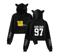 KPOP Stray Kids Sudaderas con Capucha de Manga Larga de otoño Invierno Cat Ear Yellow Wood Impresión Hoodies Crop Top Hip Hop Suelto Pullover Bang Chan Changbin Hyunjin Han Felix Seungmin