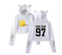 KPOP Stray Kids Sudaderas con Capucha de Manga Larga de otoño Invierno Cat Ear Yellow Wood Impresión Hoodies Crop Top Hip Hop Suelto Pullover Bang Chan Changbin Hyunjin Han Felix Seungmin