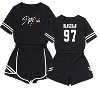 KPOP Straykids Camiseta Set Expuestos Pantalones Cortos Ombligo Traje De La Camiseta Stray Kids Bang Chan Changbin Hyunjin Han Felix Seungmin Crop Top T-Shirt
