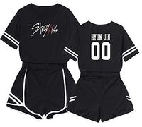 KPOP Straykids Camiseta Set Expuestos Pantalones Cortos Ombligo Traje De La Camiseta Stray Kids Bang Chan Changbin Hyunjin Han Felix Seungmin Crop Top T-Shirt