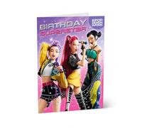 KPOP - Tarjeta de cumpleaños de Demon Hunters con texto en inglés "Birthday Superstar", divertida tarjeta de cumpleaños K-Pop Star para niñas, temática musical colorida