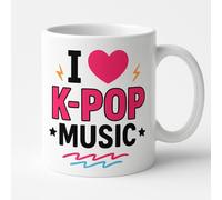 Kpop Taza con texto " I Love K-Pop Music ", Cerámica asa Blanca, Decoración Musical con Corazón coreano, Regalo para Amantes de K-Pop music Taza de merchandising Kpop ideal para regalo