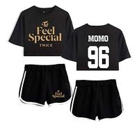 KPOP Twice Crop Tops T-Shirts + Pantalones Cortos Set Casuales Feel Special Imprimiendo De Algodón De Verano De Dos Piezas para Mujeres Momo Sana JI Hyo Mina DAHYUN CHAE Young TZUYU