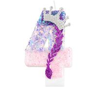 Kpop Velas de cumpleaños, vela número 4 púrpura rosa para pastel, decoraciones de 4º Birtdhhay, corona brillante con lentejuelas para suministros de fiesta temática K pop, aniversarios y celebraciones