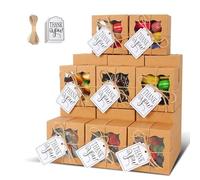 KPOSIYA 10 cajas de panadería marrón con ventana, cajas individuales para cupcakes de 4 x 4 x 2.5 pulgadas, cajas de galletas de papel kraft marrón para pasteles, galletas, pasteles, donas, macarrones (10, marrón)