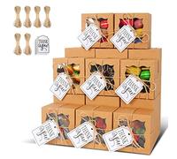 KPOSIYA 60 cajas de panadería marrones con ventana, cajas individuales para cupcakes de 4 x 4 x 2.5 pulgadas, cajas de galletas de papel kraft marrón para pasteles, galletas, pasteles, donas,