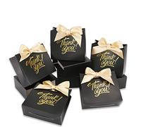 KPOSIYA Bolsas de regalo pequeñas, paquete de 50 bolsas pequeñas de agradecimiento de 4.5 x 1.8 x 3.9 pulgadas, cajas de dulces de papel negro con cinta de lazo, mini caja de regalo para boda, baby