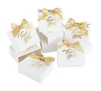 KPOSIYA Bolsas de regalo pequeñas, paquete de 50 bolsas pequeñas de agradecimiento de 4.5 x 1.8 x 3.9 pulgadas, bolsas de regalo de papel blanco, bolsas de dulces con cinta de lazo, mini bolsas de