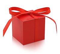 KPOSIYA Paquete de 100 cajas de regalo de 2 x 2 x 2 pulgadas, cajas de regalo rojas con cintas para decoraciones de boda, baby shower, suministros de fiesta de cumpleaños