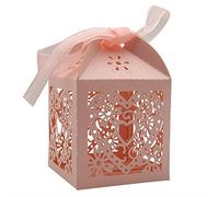 KPOSIYA Paquete de 100 cajas de regalo de chocolate cortadas con láser para boda, fiesta, boda, fiesta, bomboniere con cintas