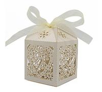 KPOSIYA Paquete de 100 cajas de regalo de chocolate cortadas con láser para boda, fiesta, boda, fiesta, bomboniere con cintas