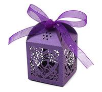 KPOSIYA Paquete de 100 cajas de regalo de chocolate cortadas con láser para boda, fiesta, boda, fiesta, bomboniere con cintas