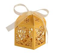 KPOSIYA Paquete de 100 cajas de regalo de chocolate cortadas con láser para boda, fiesta, boda, fiesta, bomboniere con cintas