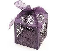 KPOSIYA Paquete de 70 cajas de recuerdos de boda, cortadas con láser, cajas de regalo pequeñas de encaje para bodas, despedidas de soltera, baby shower, fiesta de cumpleaños, aniversario con cintas