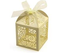 KPOSIYA Paquete de 70 cajas de recuerdos de boda, cortadas con láser, cajas de regalo pequeñas de encaje para bodas, despedidas de soltera, baby shower, fiesta de cumpleaños, aniversario con cintas